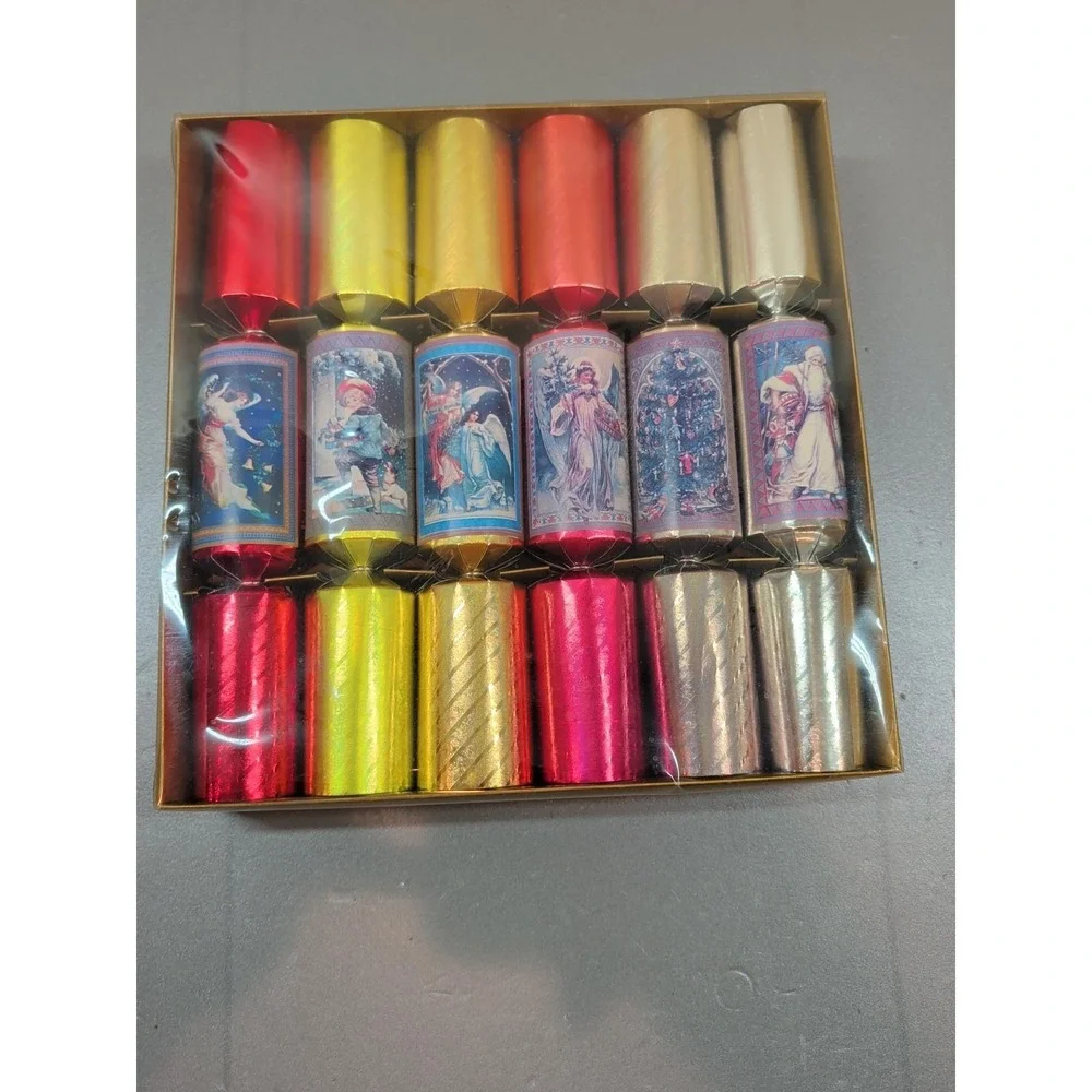 Vintage Style Christmas Crackers 12 Count Metallic Holiday Party Favors Set